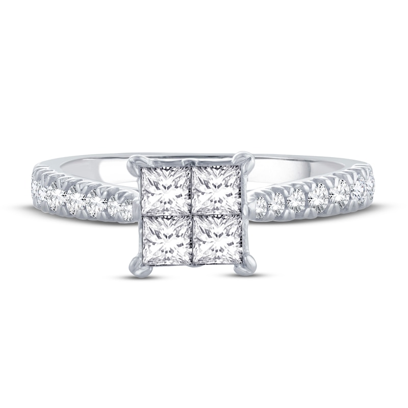 Multi-Diamond Engagement Ring 1-1/4 ct tw Princess & Round 14K White Gold