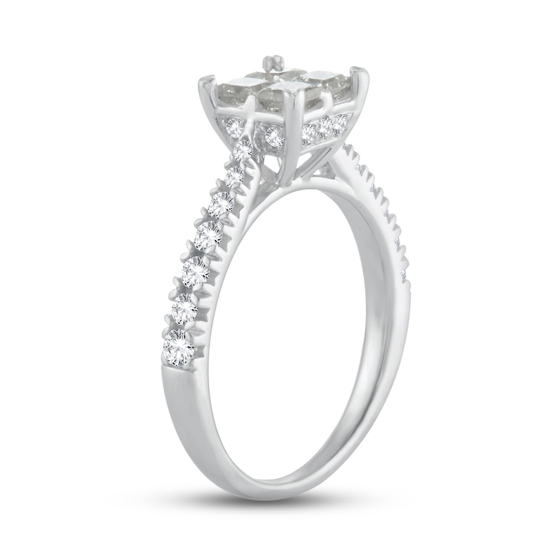 Multi-Diamond Engagement Ring 1-1/4 ct tw Princess & Round 14K White Gold