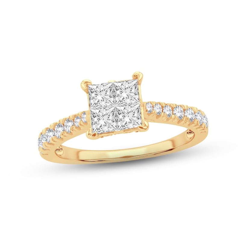 Main Image 1 of Now + Forever Multi-Diamond Engagement Ring 1-1/4 ct tw Princess & Round-cut 14K Yellow Gold