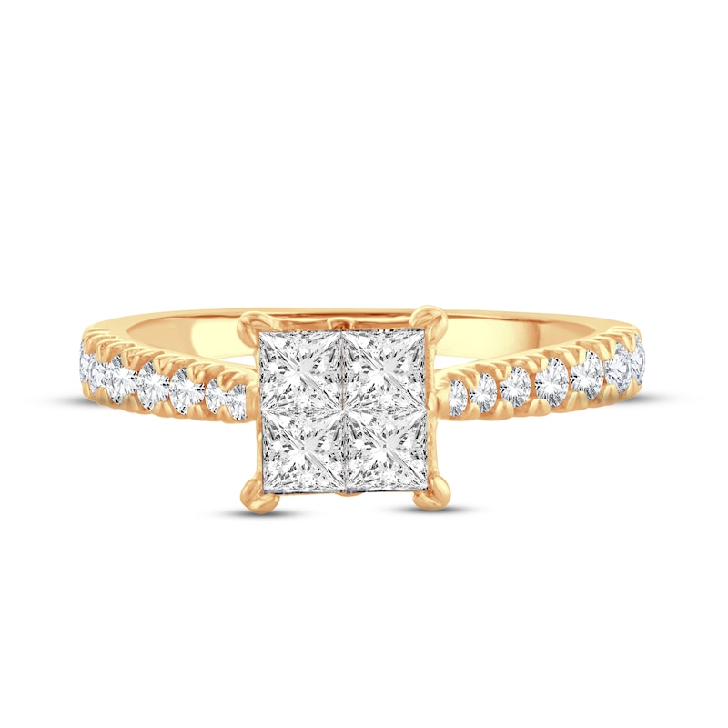 Main Image 3 of Now + Forever Multi-Diamond Engagement Ring 1-1/4 ct tw Princess & Round-cut 14K Yellow Gold