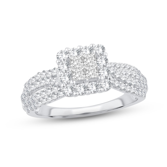 Now + Forever Multi-Diamond Engagement Ring 1 ct tw Princess & Round 14K White Gold