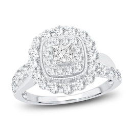 Now + Forever Diamond Engagement Ring 1-1/3 ct tw Princess & Round 14K White Gold