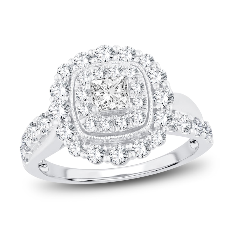 Diamond Engagement Ring 1-1/3 ct tw Princess & Round 14K White Gold