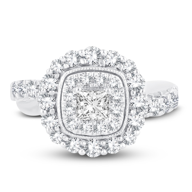 Diamond Engagement Ring 1-1/3 ct tw Princess & Round 14K White Gold