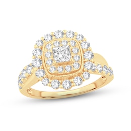Now + Forever Diamond Engagement Ring 1-1/3 ct tw Princess & Round-cut 14K Yellow Gold