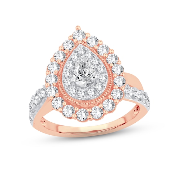 Now + Forever Diamond Engagement Ring 1-1/2 ct tw Pear & Round-cut 14K Rose Gold