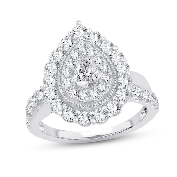 Now + Forever Diamond Engagement Ring 1-1/2 ct tw Pear & Round-cut 14K White Gold