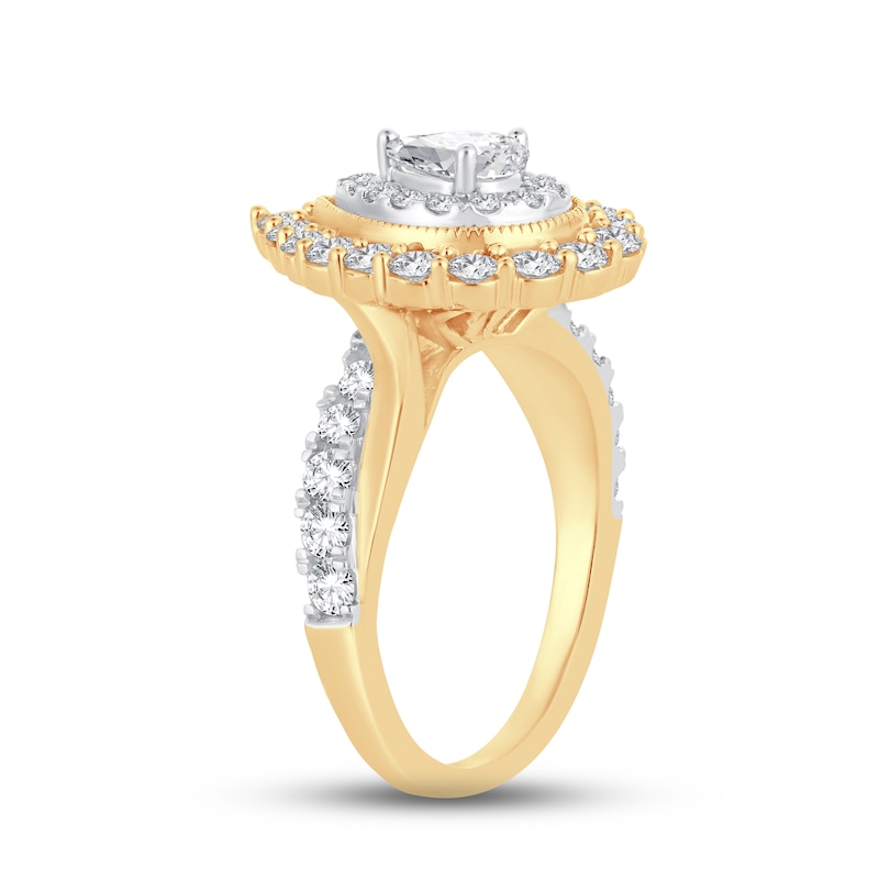 Diamond Engagement Ring 1-1/2 ct tw Pear & Round-cut 14K Yellow Gold