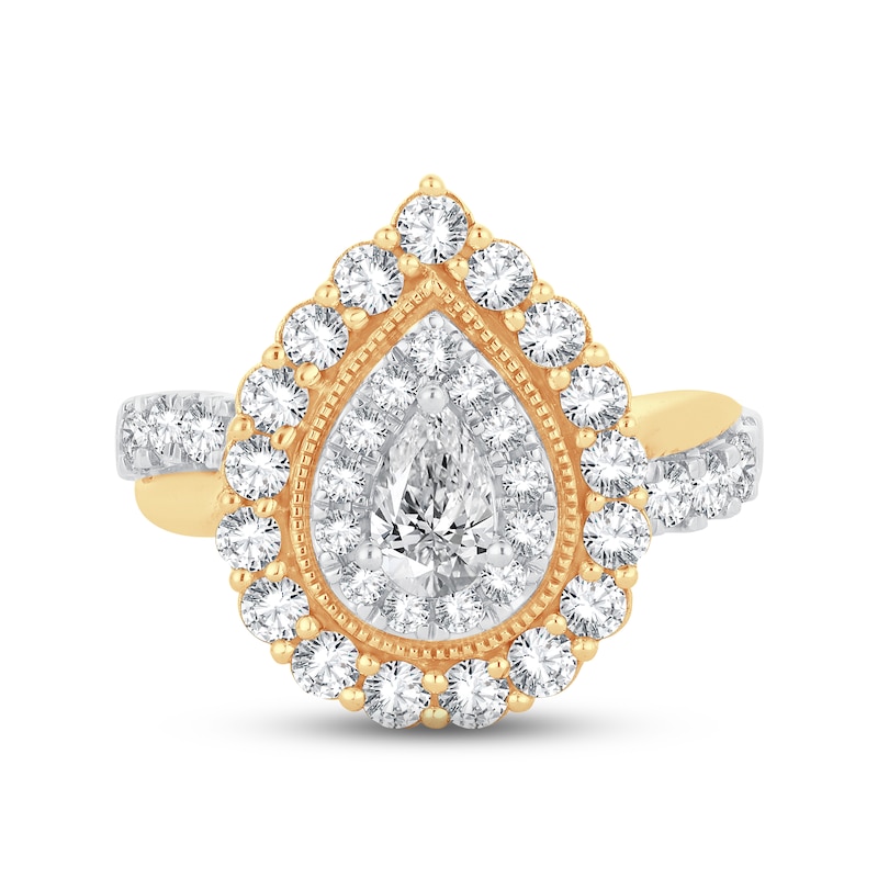 Diamond Engagement Ring 1-1/2 ct tw Pear & Round-cut 14K Yellow Gold
