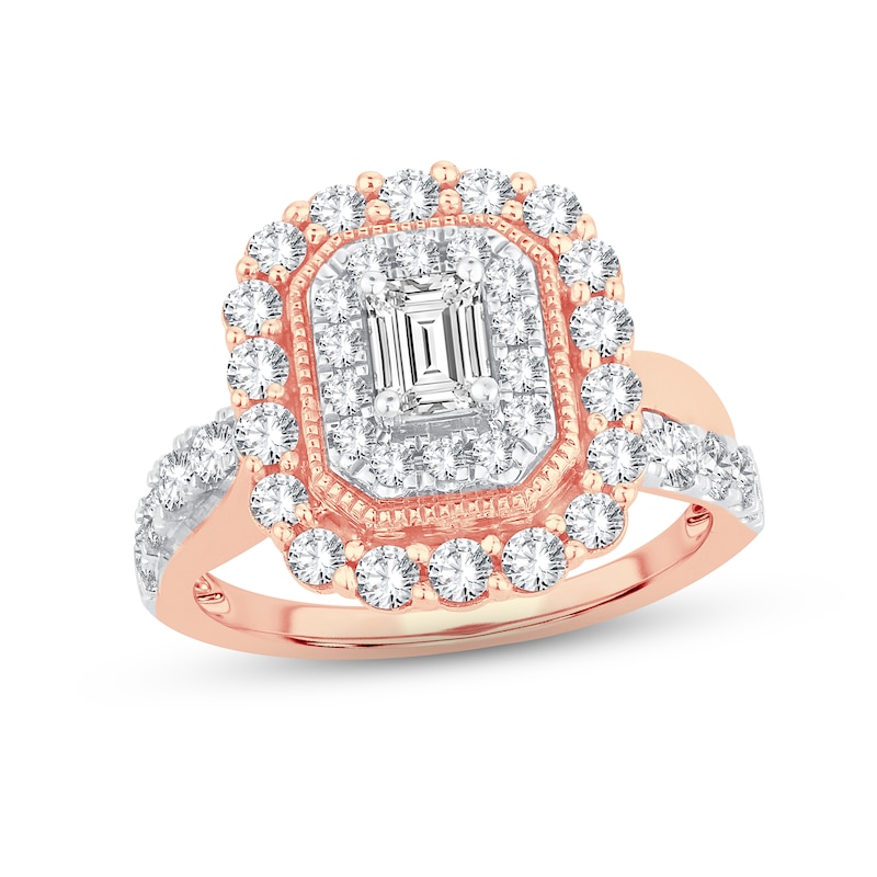 Main Image 1 of Now + Forever Diamond Engagement Ring 1-1/2 ct tw Emerald & Round-cut 14K Rose Gold