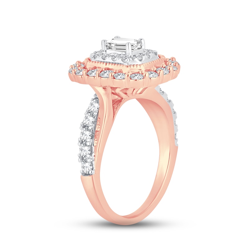 Main Image 2 of Now + Forever Diamond Engagement Ring 1-1/2 ct tw Emerald & Round-cut 14K Rose Gold