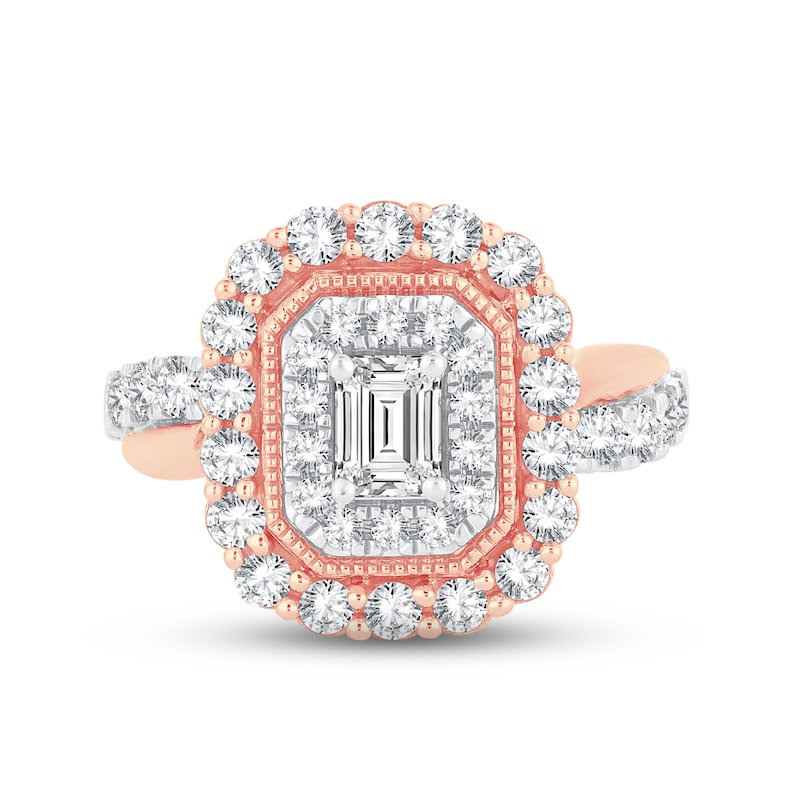 Main Image 3 of Now + Forever Diamond Engagement Ring 1-1/2 ct tw Emerald & Round-cut 14K Rose Gold