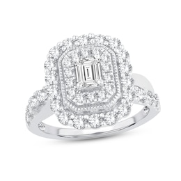 Now + Forever Diamond Engagement Ring 1-1/2 ct tw Emerald & Round-cut 14K White Gold