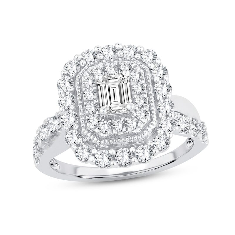 Main Image 1 of Now + Forever Diamond Engagement Ring 1-1/2 ct tw Emerald & Round-cut 14K White Gold