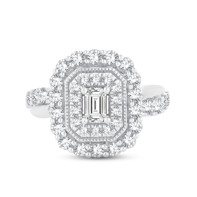 Main Image 3 of Now + Forever Diamond Engagement Ring 1-1/2 ct tw Emerald & Round-cut 14K White Gold
