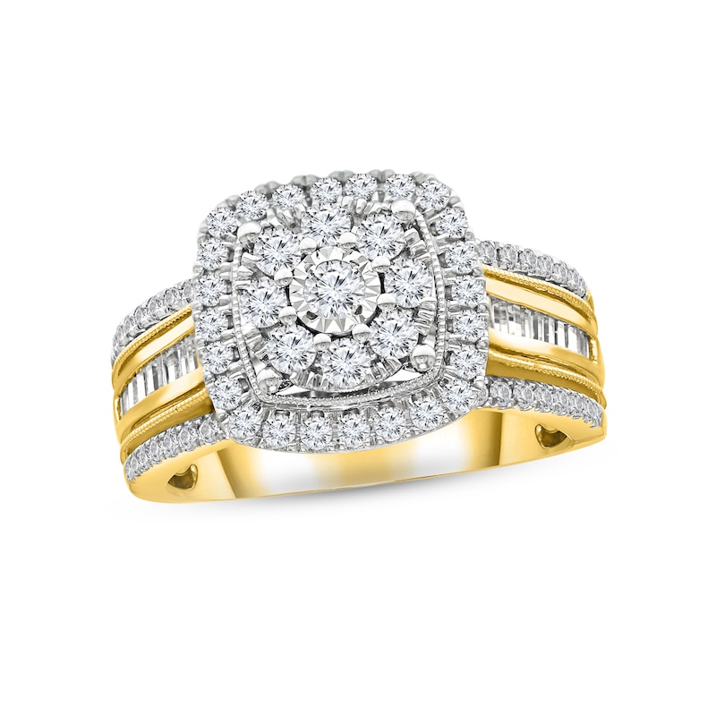 Main Image 1 of Now + Forever Multi-Diamond Engagement Ring 1 ct tw Round & Baguette-cut 10K Yellow Gold