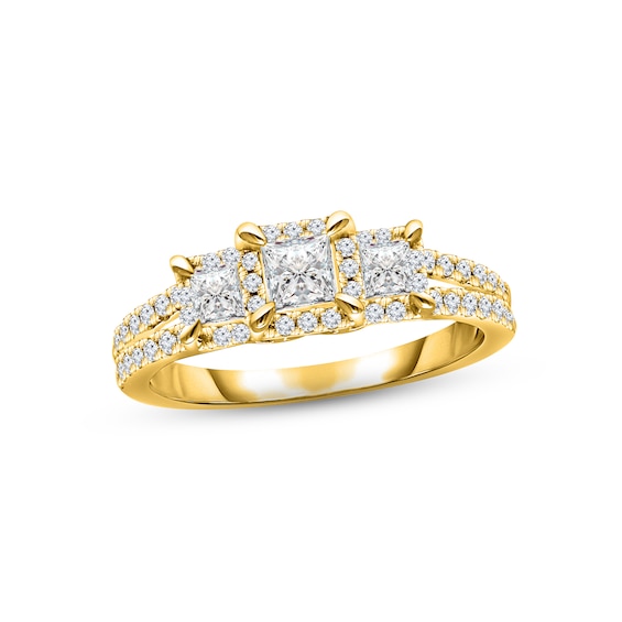 Memories Moments Magic Diamond Three-Stone Engagement Ring 1 ct tw Princess & Round-cut 14K Yellow Gold