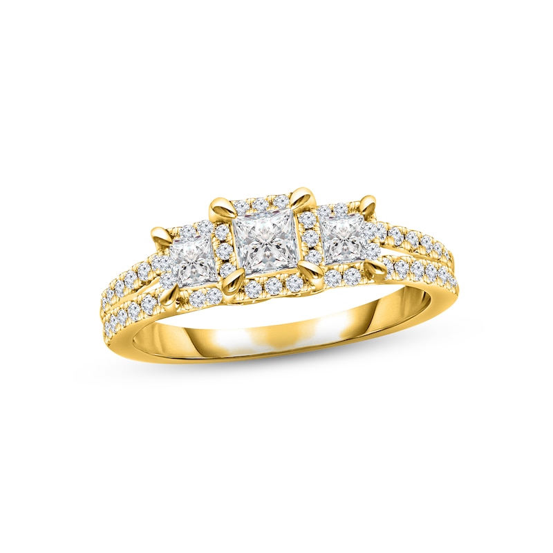 Main Image 1 of Memories Moments Magic Diamond Three-Stone Engagement Ring 1 ct tw Princess & Round-cut 14K Yellow Gold