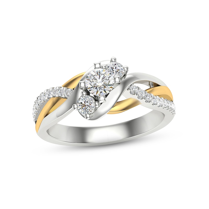 Main Image 1 of Now + Forever Diamond Three-Stone Engagement Ring 5/8 ct tw Round-cut 14K Two-Tone Gold
