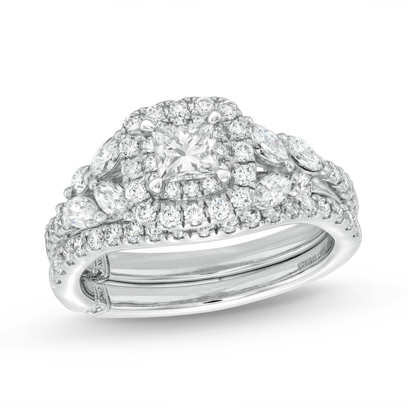 Monique Lhuillier Bliss Diamond Engagement Ring 1-1/6 ct tw Princess, Marquise & Round-cut 18K White Gold