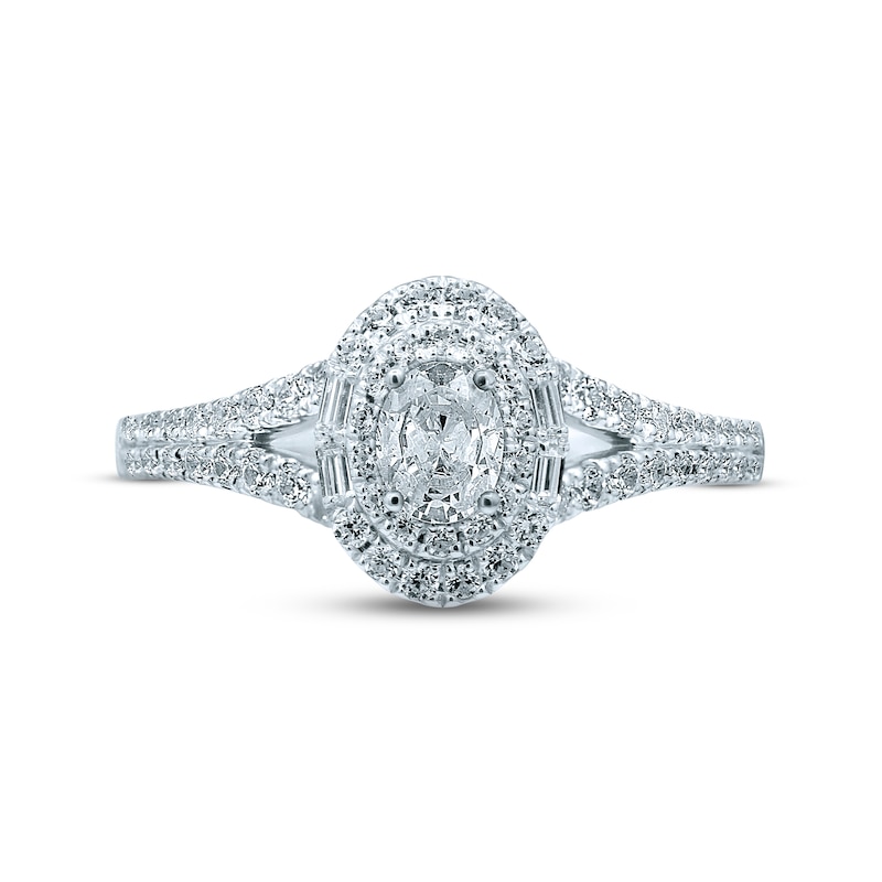 Monique Lhuillier Bliss Diamond Engagement Ring 3/4 ct tw Oval, Baguette & Round-cut 18K White Gold
