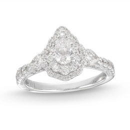 Monique Lhuillier Bliss Diamond Engagement Ring 1-1/4 ct tw Pear & Round-cut 18K White Gold