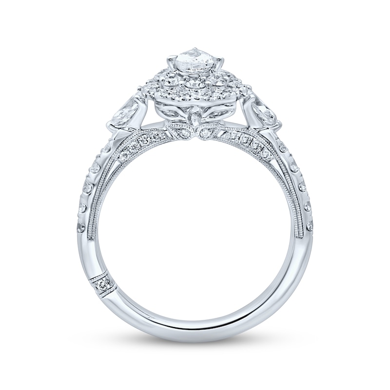 Monique Lhuillier Bliss Diamond Engagement Ring 1-1/4 ct tw Pear & Round-cut 18K White Gold