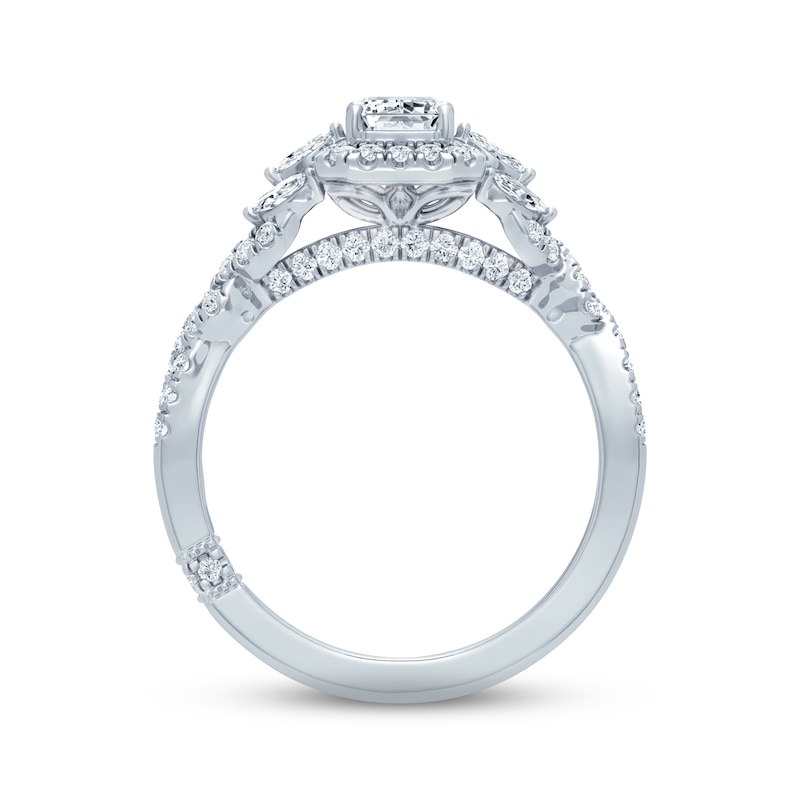 Monique Lhuillier Bliss Diamond Engagement Ring 1-3/8 ct tw Emerald & Round-cut 18K White Gold