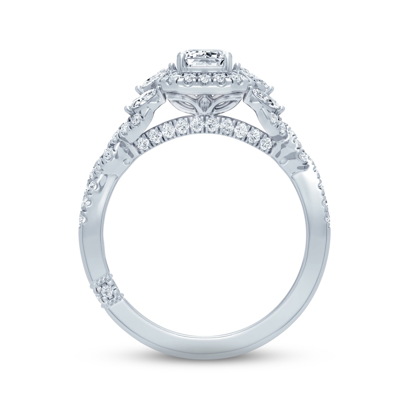 Main Image 3 of Monique Lhuillier Bliss Diamond Engagement Ring 1-3/8 ct tw Emerald & Round-cut 18K White Gold