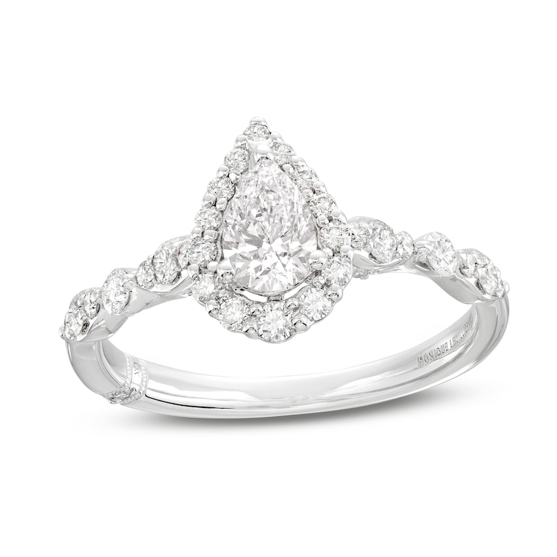 Monique Lhuillier Bliss Diamond Engagement Ring 7/8 ct tw Pear & Round-cut 18K White Gold