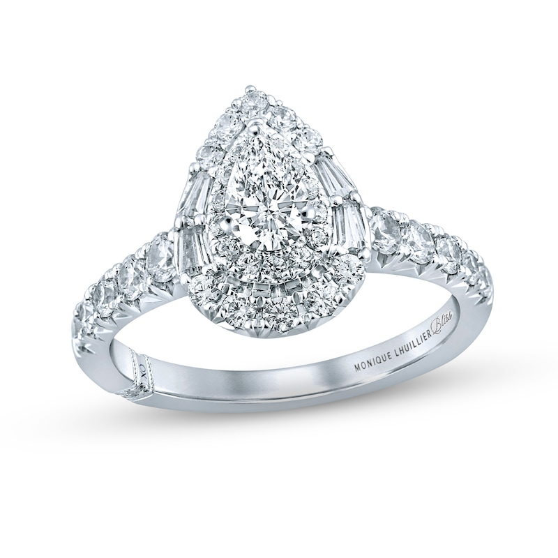 Main Image 1 of Monique Lhuillier Bliss Diamond Engagement Ring 1-1/4 ct tw Pear, Round & Baguette-cut 18K White Gold