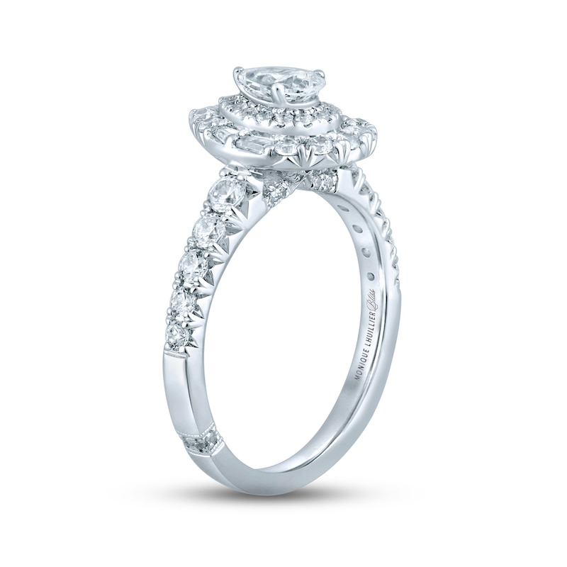 Monique Lhuillier Bliss Diamond Engagement Ring 1-1/4 ct tw Pear, Round & Baguette-cut 18K White Gold