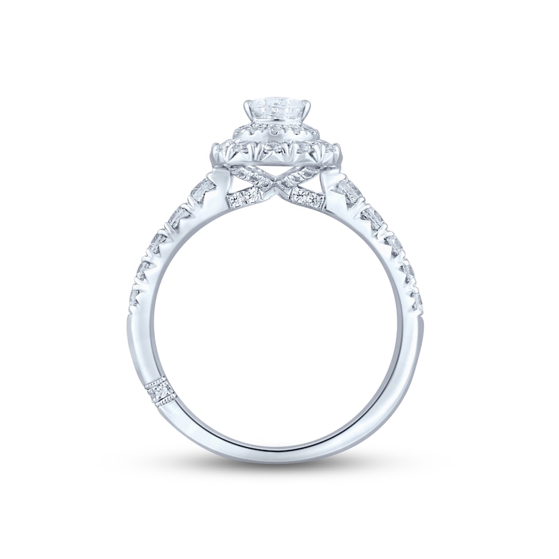 Monique Lhuillier Bliss Diamond Engagement Ring 1-1/4 ct tw Pear, Round & Baguette-cut 18K White Gold