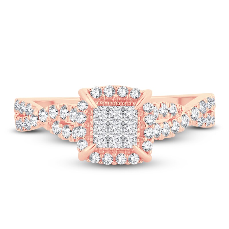 Main Image 3 of Now + Forever Multi-Diamond Engagement Ring 1/2 ct tw Princess & Round 14K Rose Gold