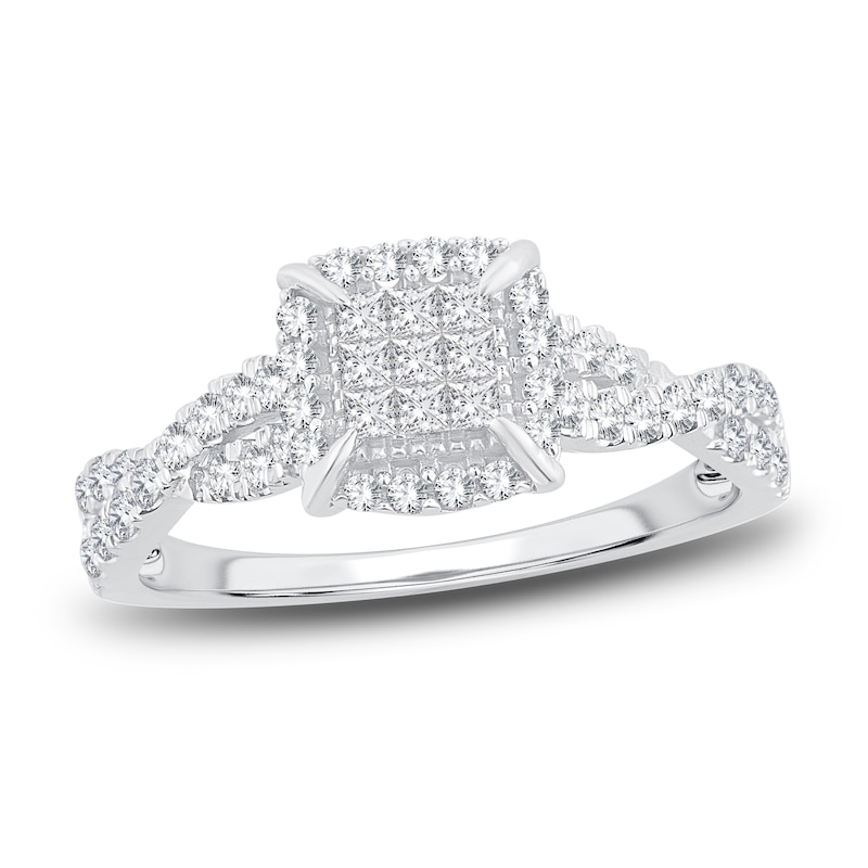 Main Image 1 of Now + Forever Multi-Diamond Engagement Ring 1/2 ct tw Princess & Round 14K White Gold
