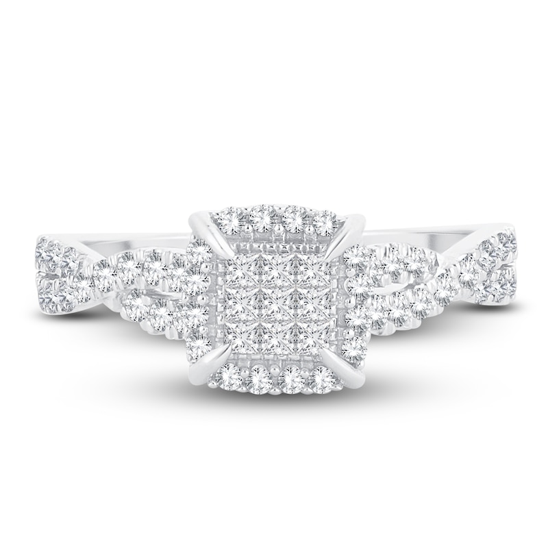 Main Image 3 of Now + Forever Multi-Diamond Engagement Ring 1/2 ct tw Princess & Round 14K White Gold
