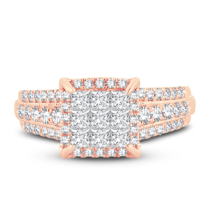 Multi-Diamond Engagement Ring 1 ct tw Princess & Round 14K Rose Gold