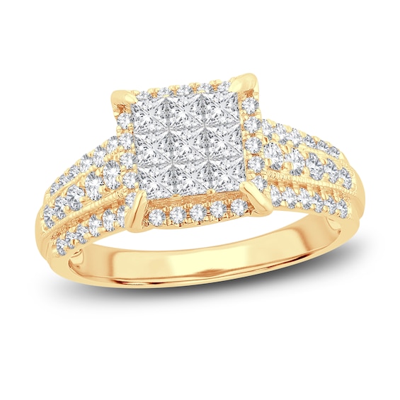 Now + Forever Multi-Diamond Engagement Ring 1 ct tw Princess & Round 14K Yellow Gold