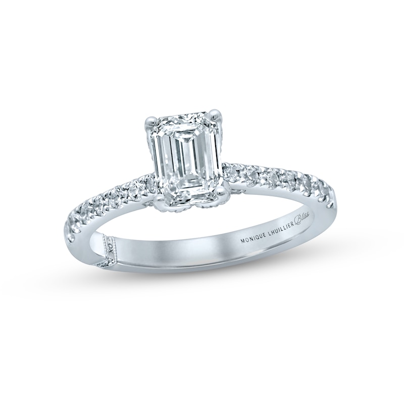 Main Image 1 of Monique Lhuillier Bliss Diamond Engagement Ring 1-3/8 ct tw Emerald & Round-cut 18K White Gold