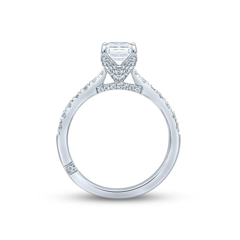 Main Image 4 of Monique Lhuillier Bliss Diamond Engagement Ring 1-3/8 ct tw Emerald & Round-cut 18K White Gold