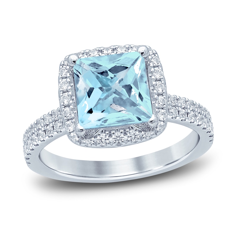 Main Image 1 of Now + Forever Square-cut Aquamarine Engagement Ring 3/8 ct tw Diamonds 14K White Gold