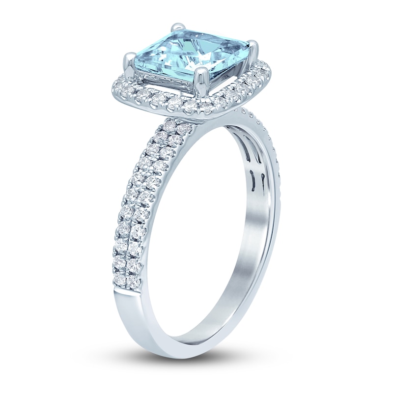 Square-cut Aquamarine Engagement Ring 3/8 ct tw Diamonds 14K White Gold