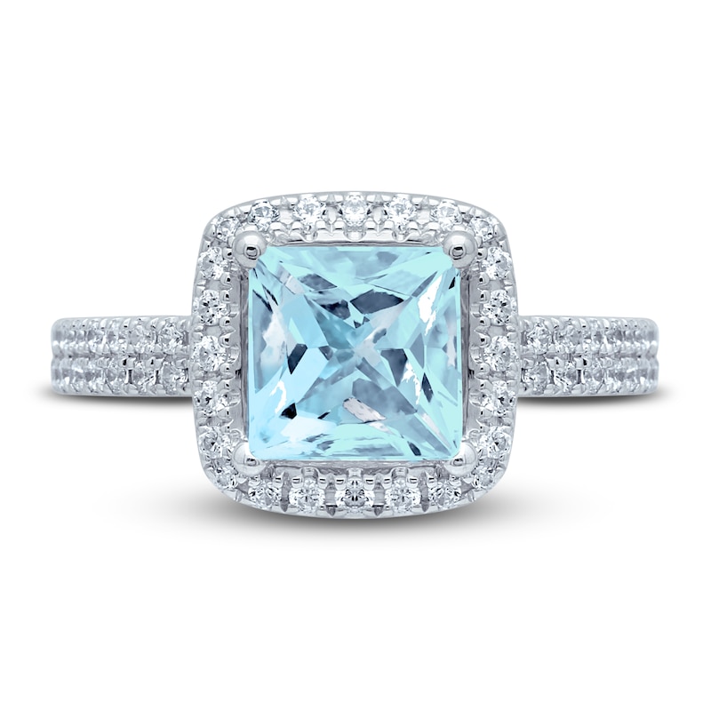 Square-cut Aquamarine Engagement Ring 3/8 ct tw Diamonds 14K White Gold