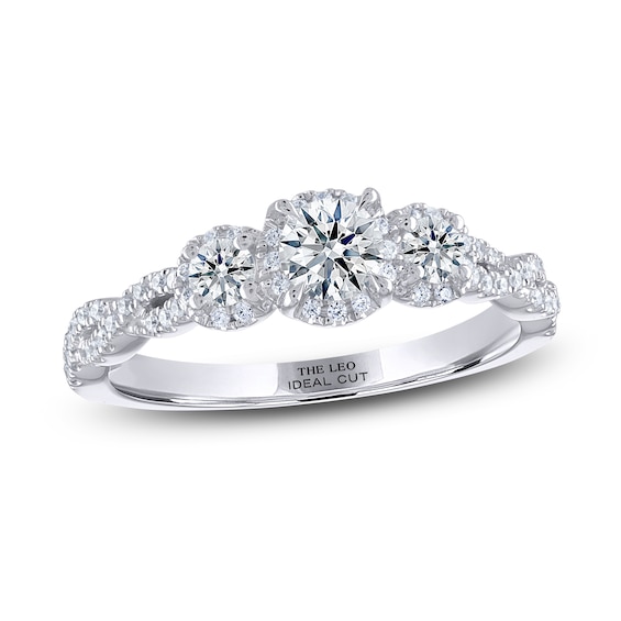 THE LEO Ideal Cut Diamond Three-Stone Engagement Ring ct tw 14K White Gold