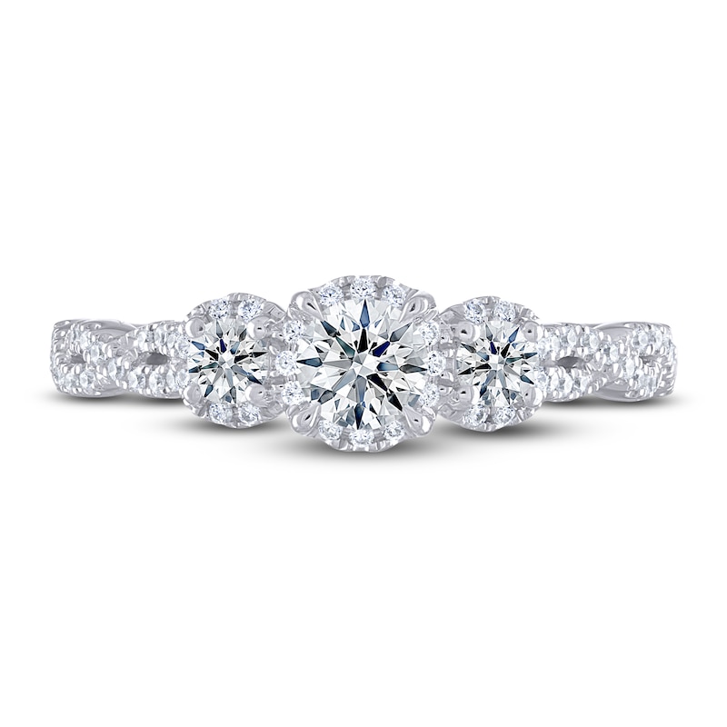 Main Image 3 of THE LEO Ideal Cut Diamond Three-Stone Engagement Ring 5/8 ct tw 14K White Gold
