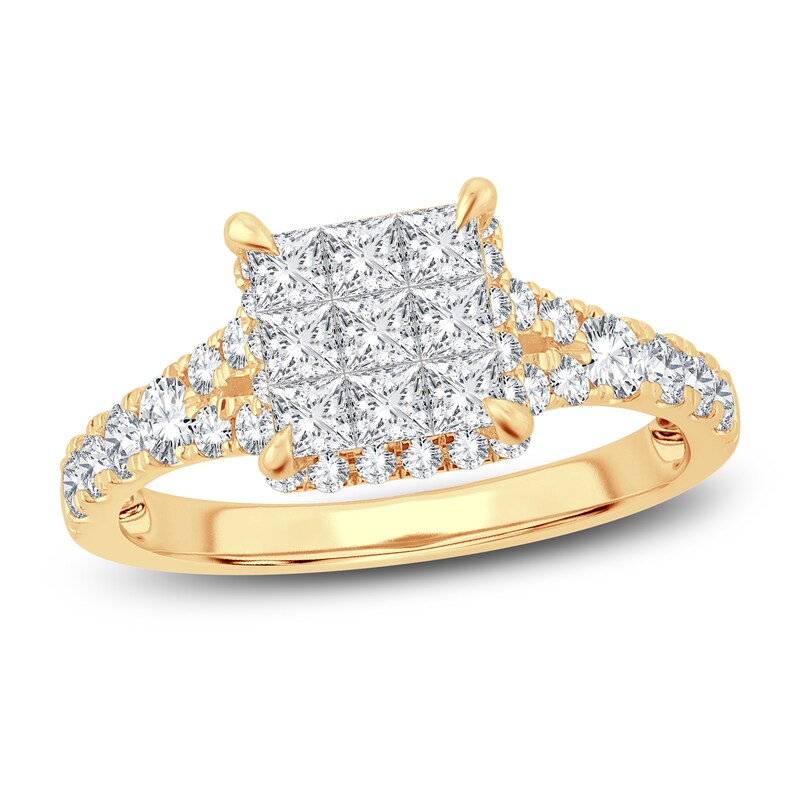 Diamond Engagement Ring 1-1/4 ct tw Princess, Round-Cut 14K Yellow Gold