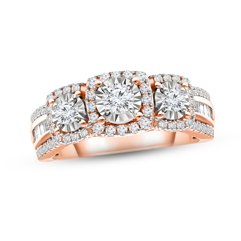 Three-Stone Diamond Engagement Ring 1 ct tw Round & Baguette-cut 10K Rose Gold