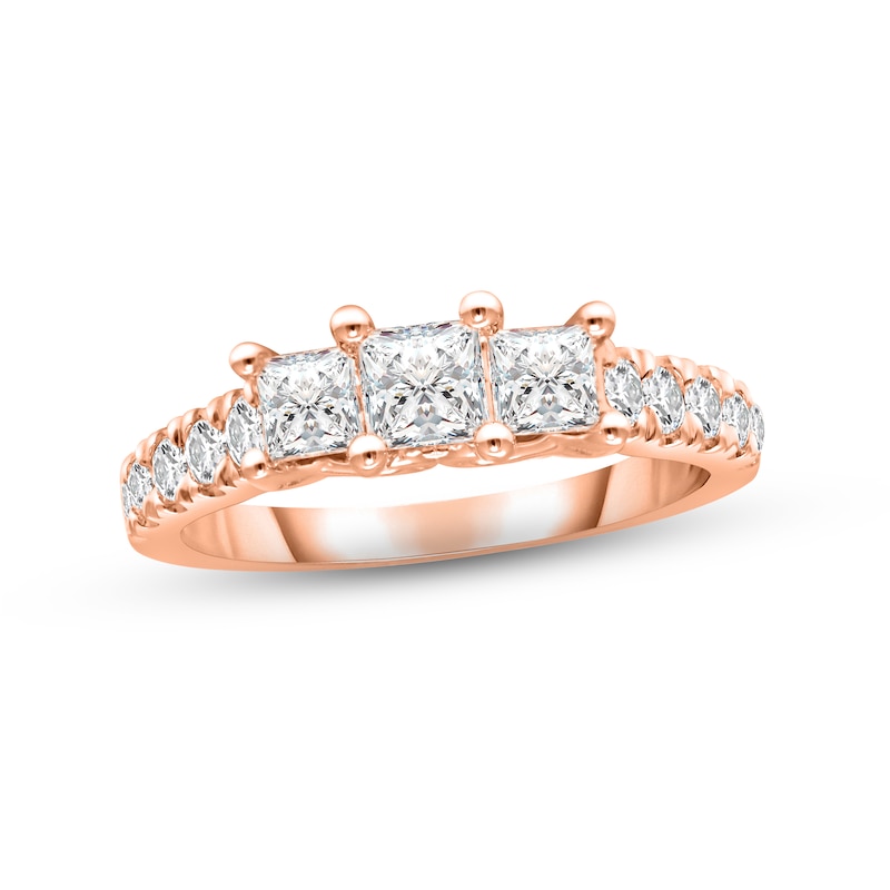 Three-Stone Diamond Engagement Ring 1-1/2 ct tw Princess & Round-cut 10K Rose Gold