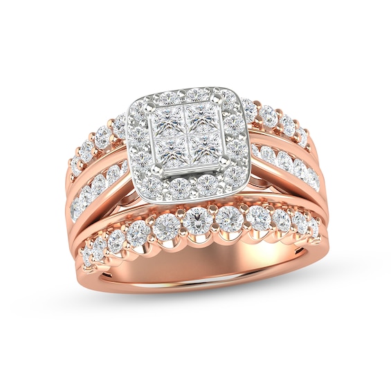 Now + Forever Multi-Diamond Engagement Ring 2 ct tw Princess & Round-cut 14K Rose Gold
