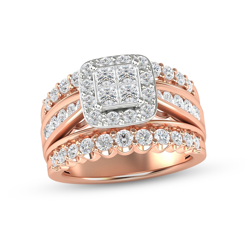 Main Image 1 of Now + Forever Multi-Diamond Engagement Ring 2 ct tw Princess & Round-cut 14K Rose Gold